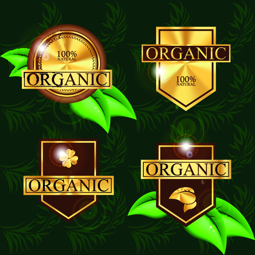 organic food labels with green leaf vector labels Green Leaf food label   