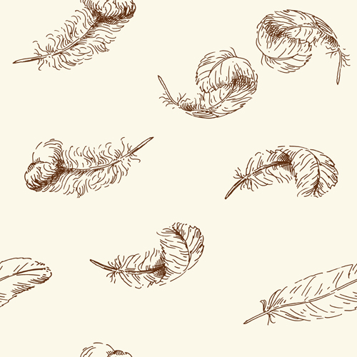 Hand drawn feather seamless pattern vector seamless pattern vector hand-draw hand drawn feather   