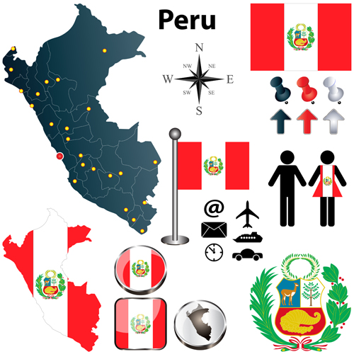 Different countries flags with map and symbols design vector 06 symbols symbol Map Peru flags flag different   