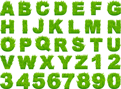 Grass alphabet letters with numbers vector numbers letters grass alphabet   