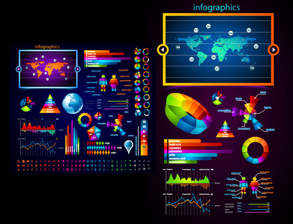 Brilliant commercial elements Vector Graphic world pie line icon gorgeous elements earth data tables commercial color wheel a map of infographics   