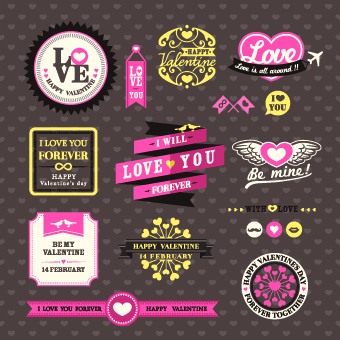 Retro Valentines Day labels vector set 02 valentines Valentine Retro font labels label   