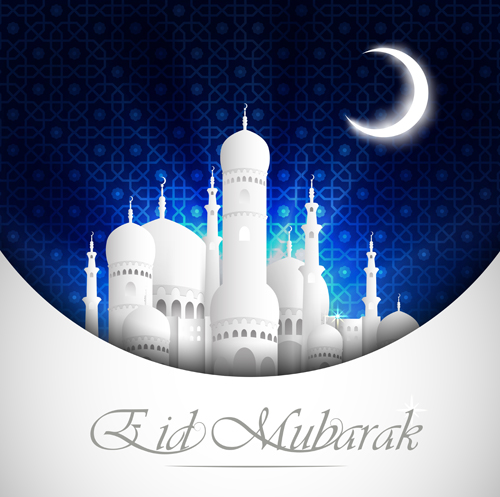 Eid mubarak with Islamic building background vectors 01 Mubarak islamic Eid building background   