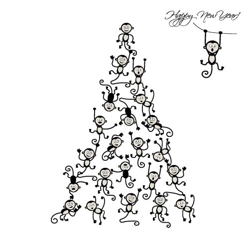 Christmas trees with monkeys new year vector 03 year with trees new monkeys christmas   