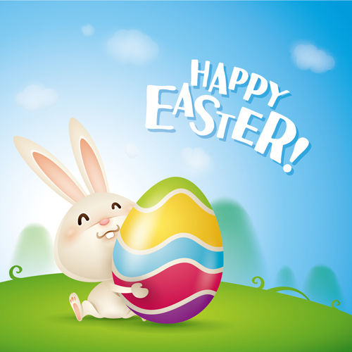 lovely rabbit with easter holiday background vector 07 rabbit lovely holiday easter background   