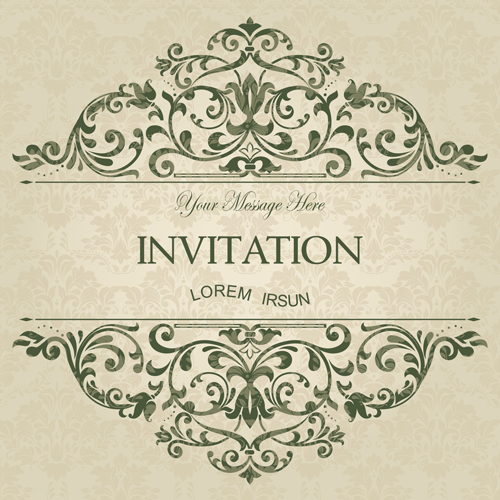 Green floral Invitation cards vector set 05 invitation cards invitation green floral cards   