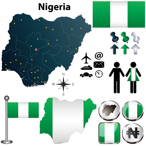 Different countries flags with map and symbols design vector 07 symbols symbol Nigeria map flags flag different   