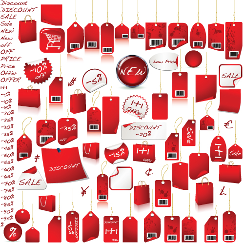 Red tags Stickers discount vector set 03 tags tag stickers sticker red discount   