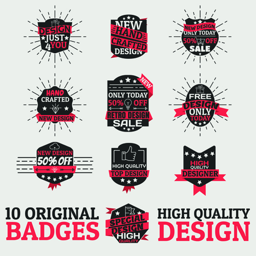 Original design badges with labels vector 02 original labels badges   