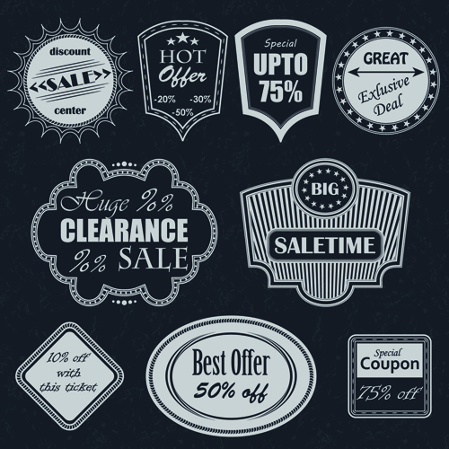 Black big sale badges with labels vector labels big sale badges   