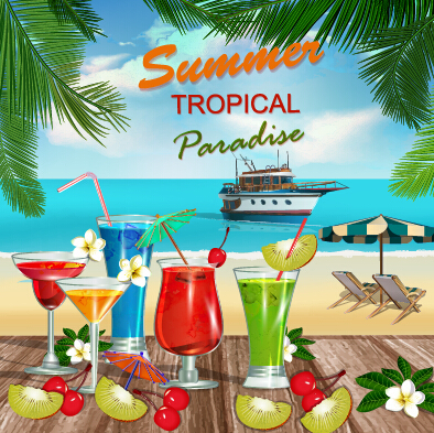 Summer travel with fruit drink vector background 04 travel summer fruit drink background   