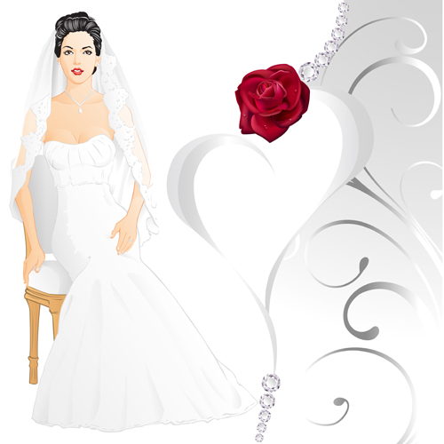 Beautiful bride and red rose wedding card vector 03 wedding rose red card bride beautiful and   