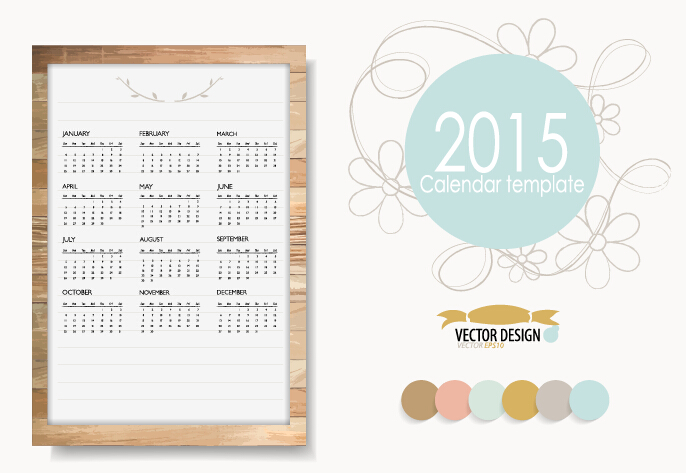Creative frame 2015 calendar with floral vector template template frame creative calendar 2015   