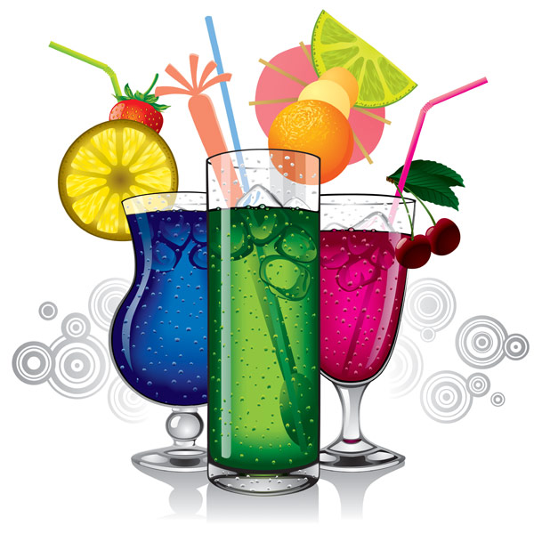 Colorful drinks vector graphics summer straw lemon ice fruit drink glass drink cool cherry   