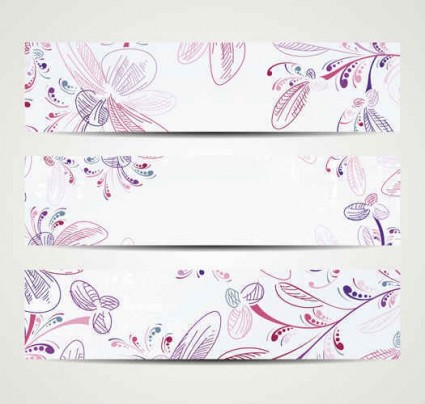 Elegant vintage floral banners vector set patterns hpainted elegant background   