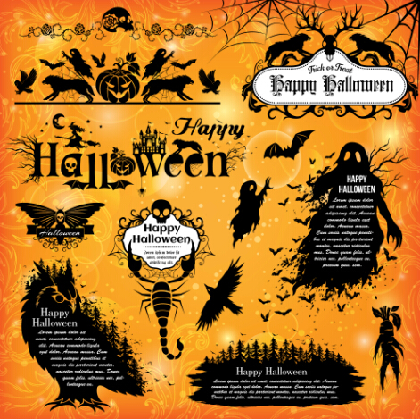 Halloween text frame with design elements vector 01 text halloween frame elements   