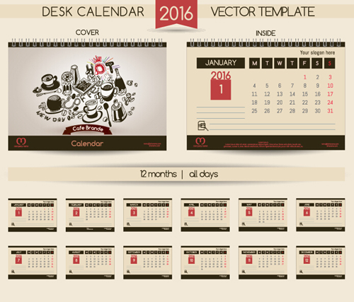 2016 New year desk calendar vector material 42 year new desk calendar 2016   