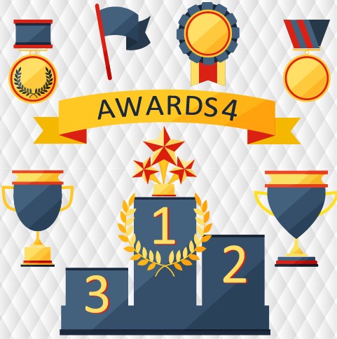 Medals with cup and awards elements vector set 01 medals elements element cup award   