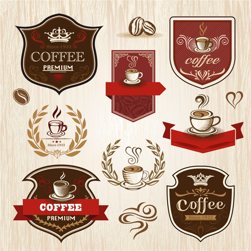 Vintage label coffee vectors material 08 vintage label coffee   