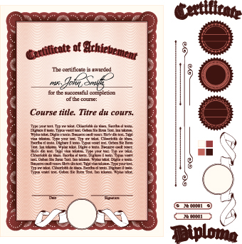 Diploma Certificate Template and ornaments vector 03 ornaments ornament diploma certificate template certificate   