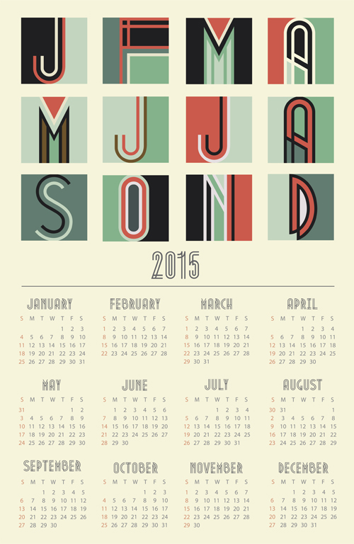 Vintage style 2015 calendar vector material Vintage Style calendar 2015   