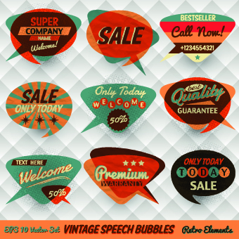 Retro style speech bubble labels 04 speech Retro style Retro font labels label bubble   