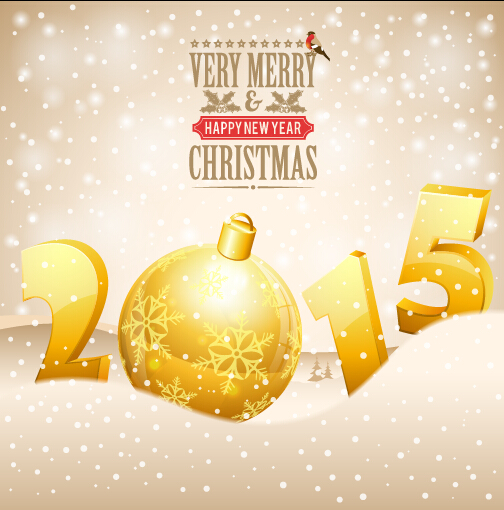 Golden christmas ball with 2015 new year vector background art new year golden Christmas ball christmas 2015   