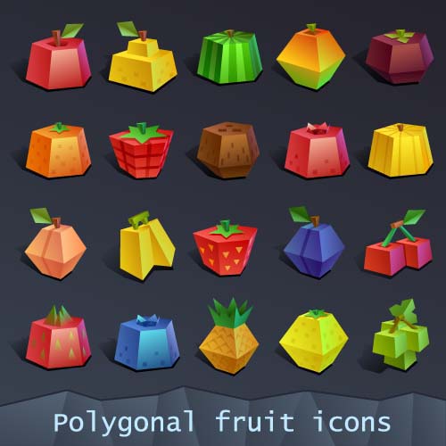 Geometric shapes fruit icons set shapes icons geometric fruit   