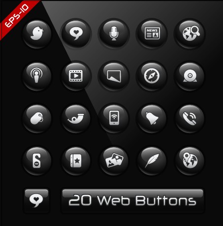 Glass texture black web buttons vector set 01 web button glass texture buttons black   