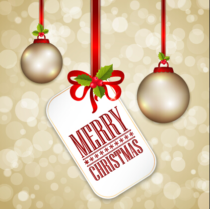 Christmas baubles with tag vector background Vector Background christmas baubles background   