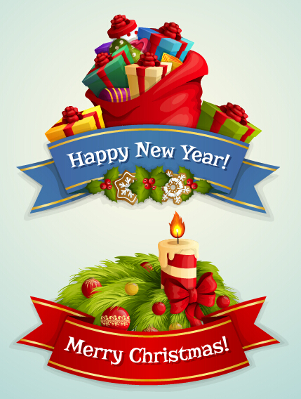 Ribbon christmas with new year labels vector 01 ribbon new year labels christmas   