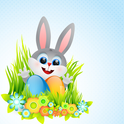 lovely rabbit with easter holiday background vector 02 rabbit lovely holiday easter background   