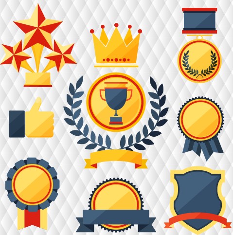 Medals with cup and awards elements vector set 02 medals elements element cup   