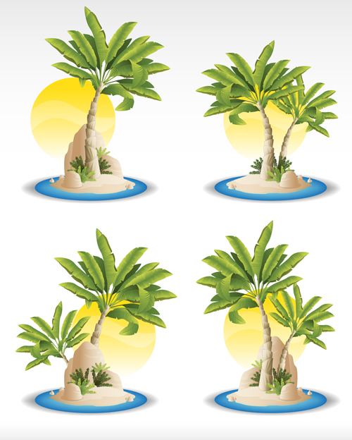 Sun and tropical plants icons vector tropical plants icons icon   