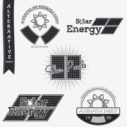 Solar energy vintage logos vector material 01 vintage solar logos energy   