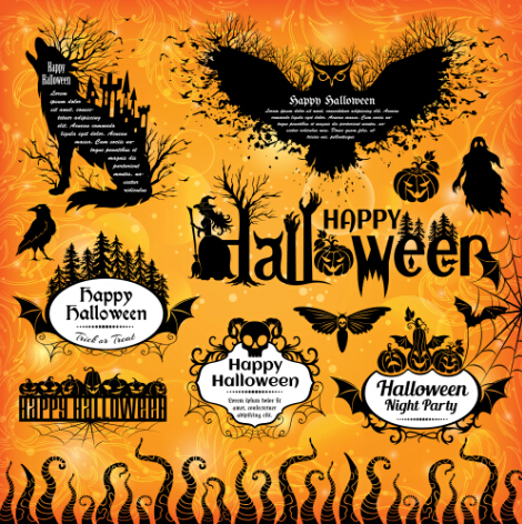 Halloween text frame with design elements vector 04 text halloween frame elements   