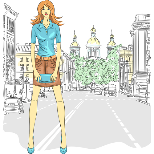 Fashion girl with urban life vector 04 urban life girl fashion   