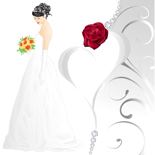 Beautiful bride and red rose wedding card vector 01 wedding rose red card bride beautiful and   