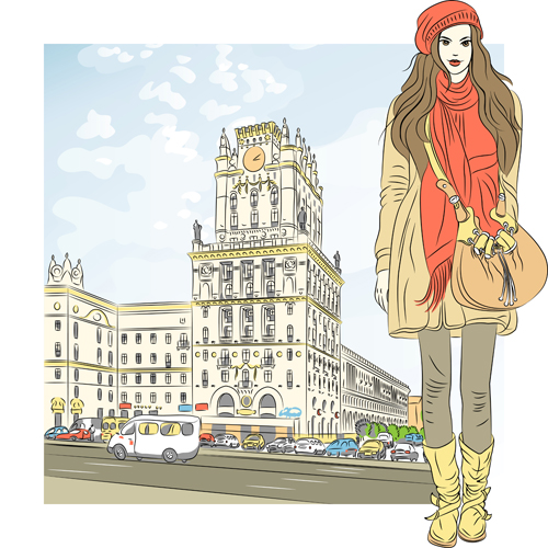 Fashion girl with urban life vector 01 urban life girl fashion   