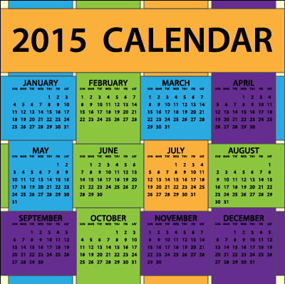 Grid colored calendar 2015 vector grid colored calendar 2015   