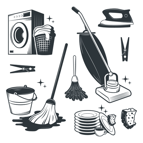 Black with white cleaning tools vector tools cleaning   