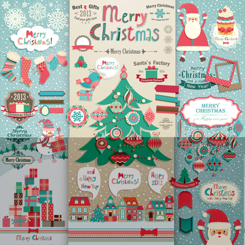 Vintage Christmas labels and elements vector set 02 vintage tag labels label elements element christmas 2014   