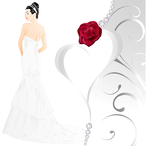 Beautiful bride and red rose wedding card vector 05 wedding rose red card bride beautiful and   