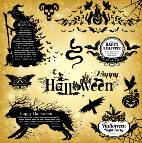 Halloween text frame with design elements vector 02 text halloween frame elements   