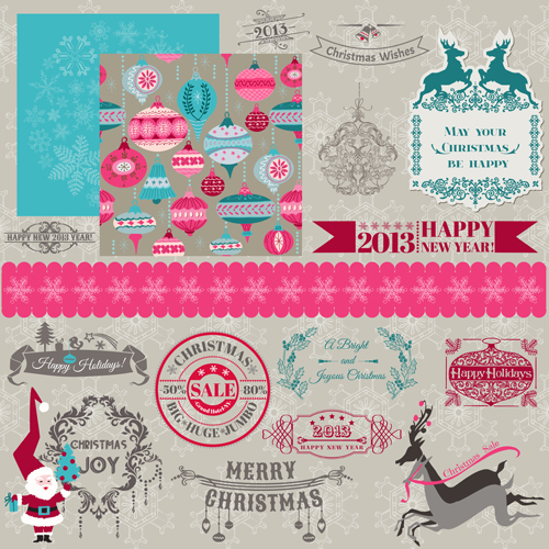 Vintage Christmas labels and elements vector set 01 vintage merry labels label elements element christmas 2014   