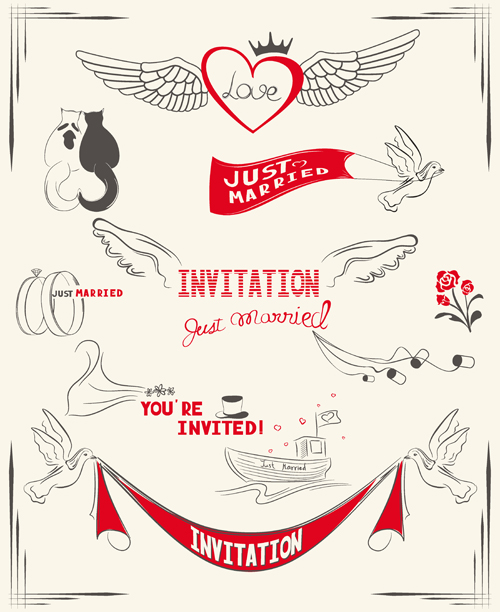 Romantic wedding Invitation cards hand drawn vector 02 wedding romantic invitation cards invitation hand drawn   