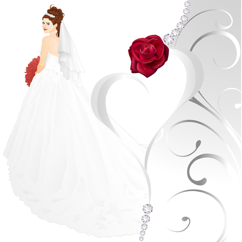Beautiful bride and red rose wedding card vector 06 wedding rose red card bride beautiful and   