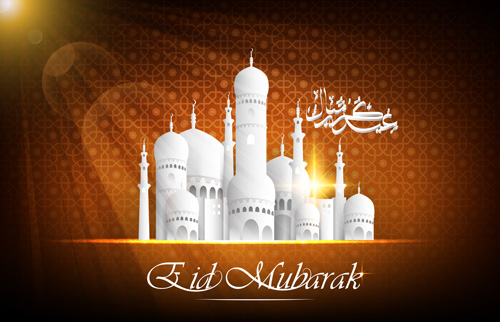 Eid mubarak with Islamic building background vectors 06 Mubarak islamic Eid building background   