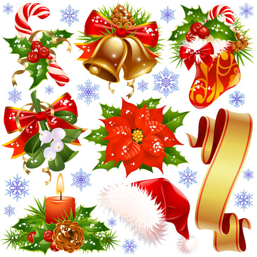Different Xmas decorations vector material 05 xmas material different decoration   