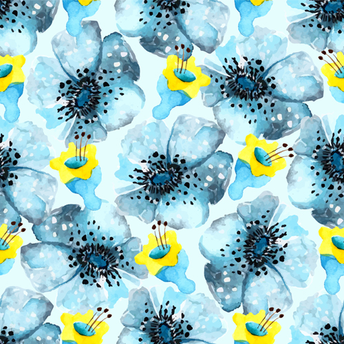 Blue watercolor flowers pattern seamless vector watercolor seamless pattern flowers blue   